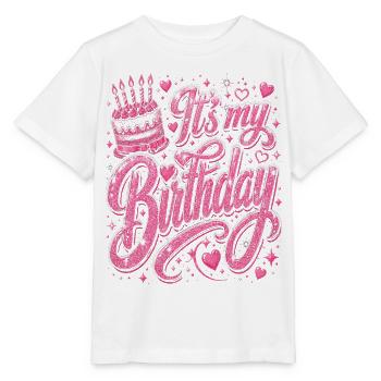 Mein Geburtstag Glitzerrosa Jubel - Stanley/Stella Kinder T-Shirt MINI CREATOR  - Weiß - Vorne - Maike (125cm)