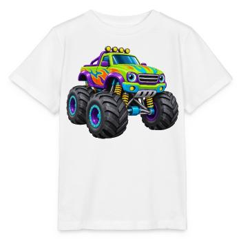 Bunter Monstertruck Flammen-Design - Stanley/Stella Kinder T-Shirt MINI CREATOR  - Weiß - Vorne - Maike (125cm)