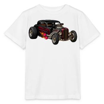 Flammenhotrod mit Chrommotor - Stanley/Stella Kinder T-Shirt MINI CREATOR  - Weiß - Vorne - Maike (125cm)