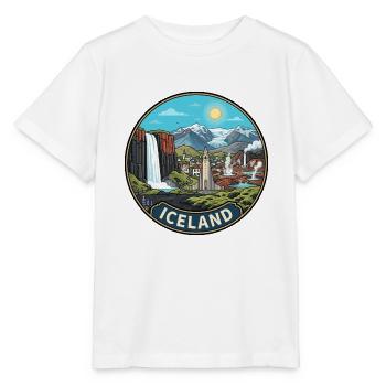 Island-Reiseabzeichen Skogafoss-Wasserfallvulkan - Stanley/Stella Kinder T-Shirt MINI CREATOR  - Weiß - Vorne - Maike (125cm)