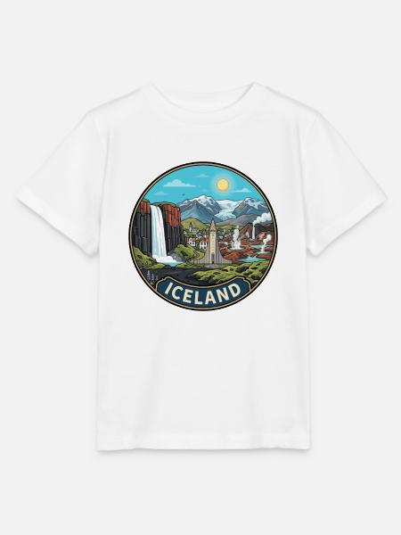 Island-Reiseabzeichen Skogafoss-Wasserfallvulkan - Stanley/Stella Kinder T-Shirt MINI CREATOR  - Weiß
