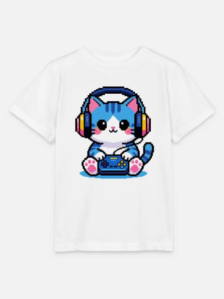 8-Bit Gamer Cat — Retro-Pixelkunst - Stanley/Stella Kinder T-Shirt MINI CREATOR  - Weiß