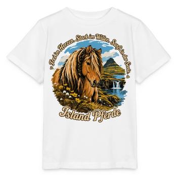 Island Pferd – Frei im Herzen Stark im Willen - Stanley/Stella Kinder T-Shirt MINI CREATOR  - Weiß - Vorne - Maike (125cm)
