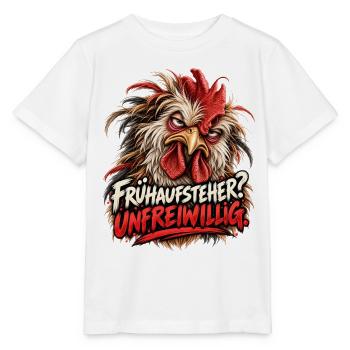 Frühaufsteher Unfreiwillig - Genervter Hahn - Stanley/Stella Kinder T-Shirt MINI CREATOR  - Weiß - Vorne - Maike (125cm)
