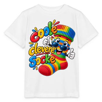 Bunte Clevere Socke Motiv - Stanley/Stella Kinder T-Shirt MINI CREATOR  - Weiß - Vorne - Maike (125cm)