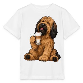 Briard mit Latte Macchiato - Stanley/Stella Kinder T-Shirt MINI CREATOR  - Weiß - Vorne - Maike (125cm)