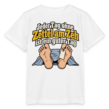 Zettel am Zeh – Schwarzer Humor - Stanley/Stella Kinder T-Shirt MINI CREATOR  - Weiß - Vorne - Maike (125cm)