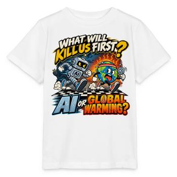 KI oder Erderwärmung – Das Weltuntergangsrennen - Stanley/Stella Kinder T-Shirt MINI CREATOR  - Weiß - Vorne - Maike (125cm)