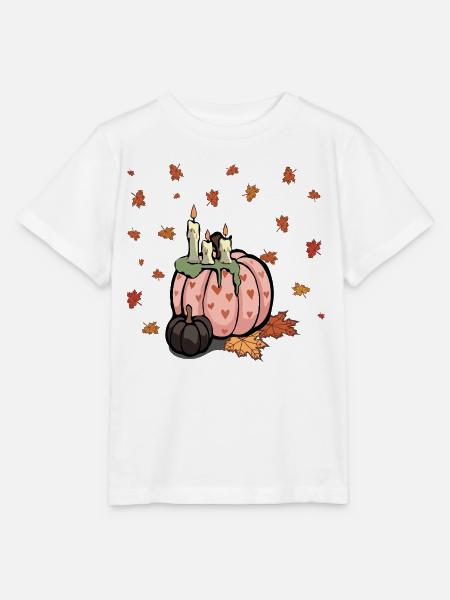 Rosa Kürbis mit Herbstkerzen - Stanley/Stella Kinder T-Shirt MINI CREATOR - Weiß