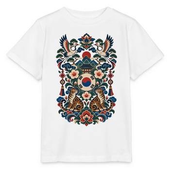 Südkorea | Tiger, Kraniche & Hanbok-Stil - Stanley/Stella Kinder T-Shirt MINI CREATOR  - Weiß - Vorne - Maike (125cm)