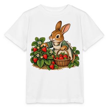 Hase bei der Erdbeerernte - Stanley/Stella Kinder T-Shirt MINI CREATOR  - Weiß - Vorne - Maike (125cm)