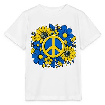 Ukraine Peace Zeichen mit Blumen Blau Gelb - Stanley/Stella Kinder T-Shirt MINI CREATOR  - Weiß - Vorne - Maike (125cm)