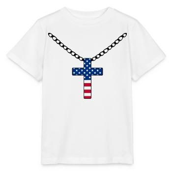 USA Flagge mit Kreuz - Stanley/Stella Kinder T-Shirt MINI CREATOR  - Weiß - Vorne - Maike (125cm)
