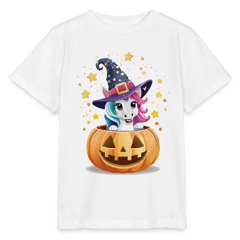 Süßes Halloween Kürbis Einhorn für Kinder - Stanley/Stella Kinder T-Shirt MINI CREATOR  - Weiß - Vorne - Maike (125cm)