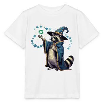 Recycling Zauberer Waschbär - Stanley/Stella Kinder T-Shirt MINI CREATOR  - Weiß - Vorne - Maike (125cm)