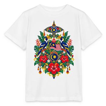 Malaysia | Hornvögel, Hibiskus & Wau - Stanley/Stella Kinder T-Shirt MINI CREATOR  - Weiß - Vorne - Maike (125cm)