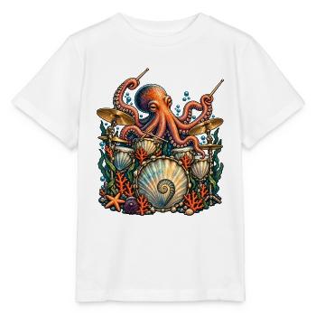 Oktopus Schlagzeuger Unterwasser Musik - Stanley/Stella Kinder T-Shirt MINI CREATOR  - Weiß - Vorne - Maike (125cm)