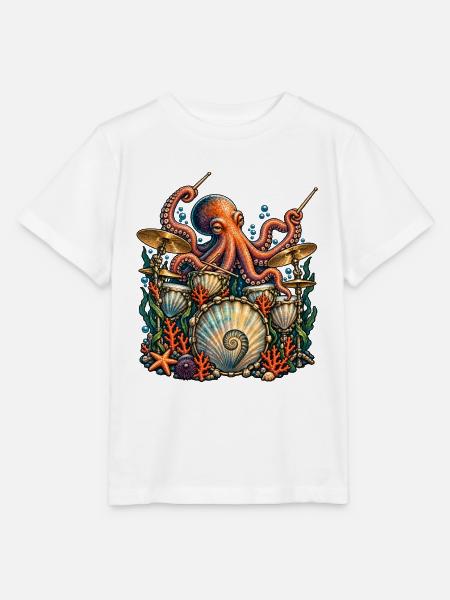 Oktopus Schlagzeuger Unterwasser Musik - Stanley/Stella Kinder T-Shirt MINI CREATOR - Weiß