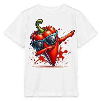 Bunte dabbende rote Paprika mit Sonnenbrille - Stanley/Stella Kinder T-Shirt MINI CREATOR  - Weiß - Vorne - Maike (125cm)