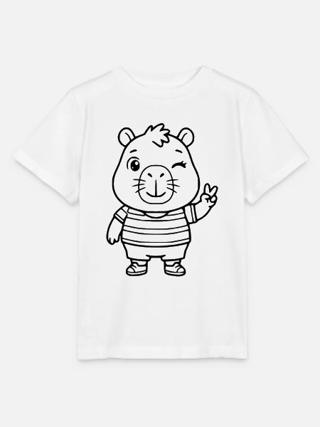 Niedliche zwinkernde Capybara-Peace-Zeichen-Zeichnung - Stanley/Stella Kinder T-Shirt MINI CREATOR - Weiß