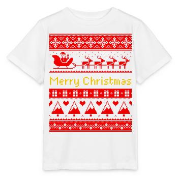 Hässliches Weihnachts-Pixel-Kunst-Weihnachtsmann-Schlittenmuster - Stanley/Stella Kinder T-Shirt MINI CREATOR  - Weiß - Vorne - Maike (125cm)