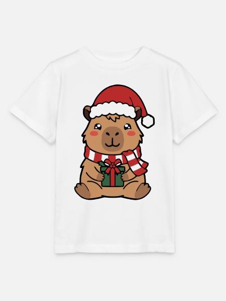 Niedliche Capybara-Weihnachtsmütze mit Weihnachtsmann-Hut-Geschenkbox - Stanley/Stella Kinder T-Shirt MINI CREATOR  - Weiß