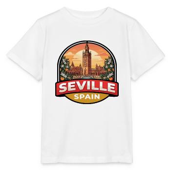 Sevilla, Spanien Reiseabzeichen Plaza de España Geschenk - Stanley/Stella Kinder T-Shirt MINI CREATOR  - Weiß - Vorne - Maike (125cm)