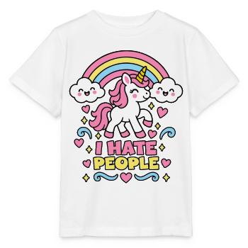 I Hate People – Einhorn Regenbogen - Stanley/Stella Kinder T-Shirt MINI CREATOR  - Weiß - Vorne - Maike (125cm)
