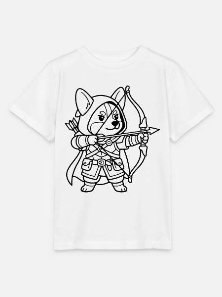 Niedliche Corgi-Bogenschütze-RPG-Tabletop-Gamer-Hunde-Umrisse - Stanley/Stella Kinder T-Shirt MINI CREATOR  - Weiß