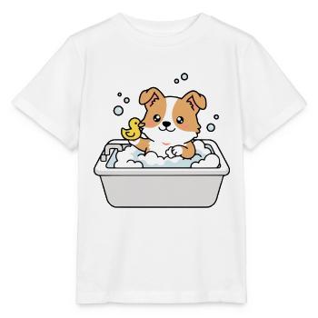 Süßer Corgi-Badezeit-Lustiger Hund - Stanley/Stella Kinder T-Shirt MINI CREATOR  - Weiß - Vorne - Maike (125cm)