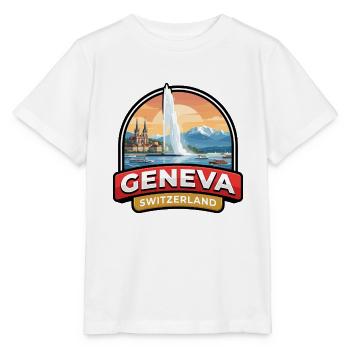 Genfer Schweiz Reiseabzeichen Jet d Eau Geschenk - Stanley/Stella Kinder T-Shirt MINI CREATOR  - Weiß - Vorne - Maike (125cm)
