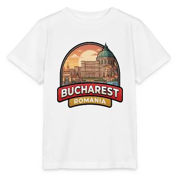 Bukarest Rumänien Reiseabzeichen Parlament Stadtkunst - Stanley/Stella Kinder T-Shirt MINI CREATOR  - Weiß - Vorne - Maike (125cm)