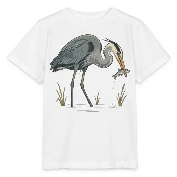 Blaureiher beim Fischfang - Stanley/Stella Kinder T-Shirt MINI CREATOR  - Weiß - Vorne - Maike (125cm)