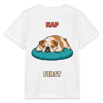 Erster Mittagsschlaf – Schläfriger englischer Bulldogge - Stanley/Stella Kinder T-Shirt MINI CREATOR  - Weiß - Vorne - Maike (125cm)