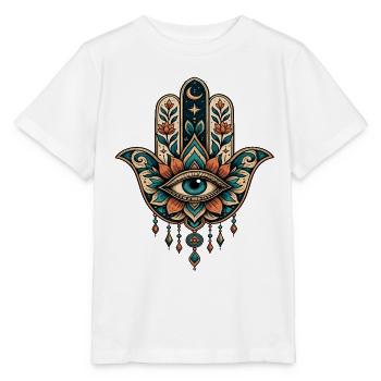 Florale Hamsa mit zentralem Auge Hand von Fatima - Stanley/Stella Kinder T-Shirt MINI CREATOR  - Weiß - Vorne - Maike (125cm)