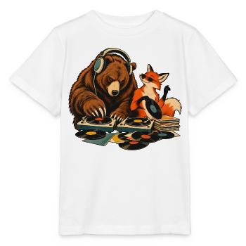 Bär & Fuchs als Vinyl DJs – Musikduo - Stanley/Stella Kinder T-Shirt MINI CREATOR  - Weiß - Vorne - Maike (125cm)