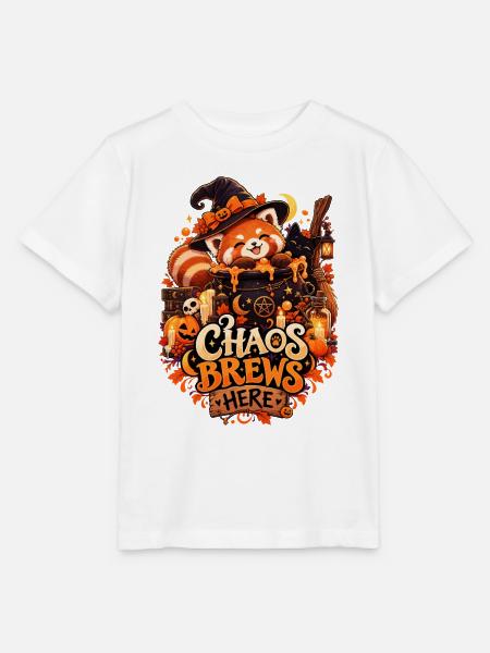 Chaos Brews Here Halloween Red Panda - Stanley/Stella Kinder T-Shirt MINI CREATOR  - Weiß