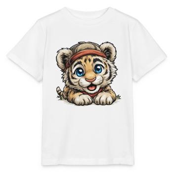 Kleiner Tiger mit rotem Stirnband - Stanley/Stella Kinder T-Shirt MINI CREATOR  - Weiß - Vorne - Maike (125cm)