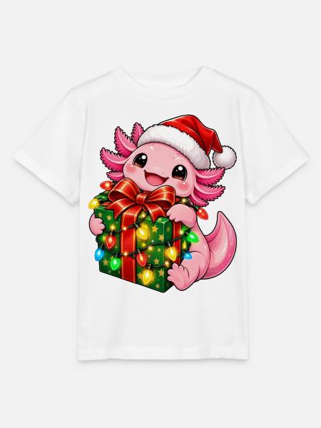 Weihnachtsdrache mit Geschenk - Stanley/Stella Kinder T-Shirt MINI CREATOR - Weiß