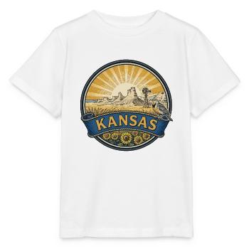 Kansas Sunflower Prairie Retro-Reisegeschenk - Stanley/Stella Kinder T-Shirt MINI CREATOR  - Weiß - Vorne - Maike (125cm)