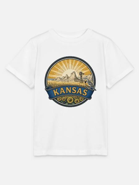 Kansas Sunflower Prairie Retro-Reisegeschenk - Stanley/Stella Kinder T-Shirt MINI CREATOR - Weiß