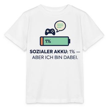 Sozialer Akku 1% – Dabei! - Stanley/Stella Kinder T-Shirt MINI CREATOR  - Weiß - Vorne - Maike (125cm)