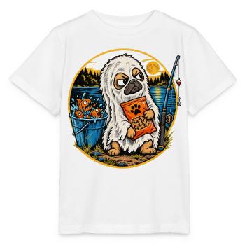 Halloween Mops im Lakenkostüm mit Leckerlis am - Stanley/Stella Kinder T-Shirt MINI CREATOR  - Weiß - Vorne - Maike (125cm)