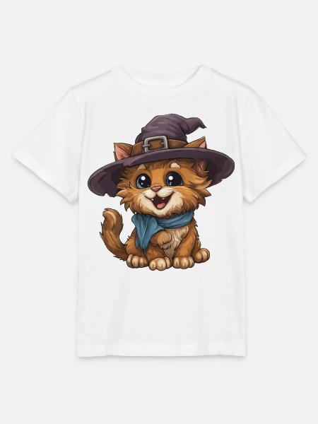 Hexenkatze mit Hut und Schal - Stanley/Stella Kinder T-Shirt MINI CREATOR  - Weiß