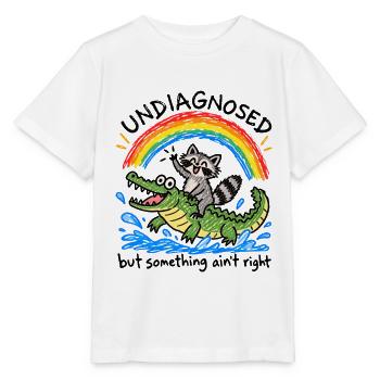 Undiagnosed | Waschbär Krokodil Chaos - Stanley/Stella Kinder T-Shirt MINI CREATOR  - Weiß - Vorne - Maike (125cm)