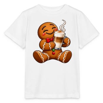 Lebkuchenmann mit Latte Macchiato – Weihnachten - Stanley/Stella Kinder T-Shirt MINI CREATOR  - Weiß - Vorne - Maike (125cm)