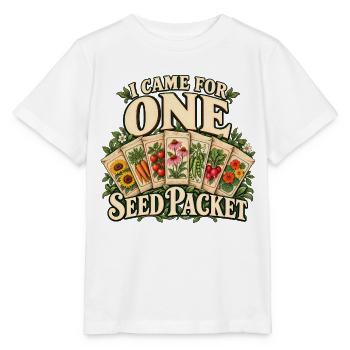 Ich bin wegen einer Saatgutpackung gekommen - Stanley/Stella Kinder T-Shirt MINI CREATOR  - Weiß - Vorne - Maike (125cm)