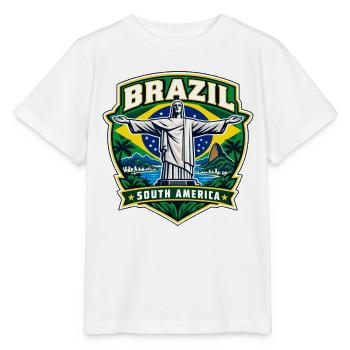 Brazil Pride Emblem | Der Retter Rio - Stanley/Stella Kinder T-Shirt MINI CREATOR  - Weiß - Vorne - Maike (125cm)