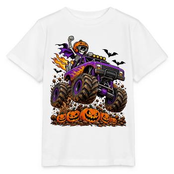 Skelett im Monstertruck: Halloween-Power - Stanley/Stella Kinder T-Shirt MINI CREATOR  - Weiß - Vorne - Maike (125cm)