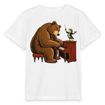 Bär & Frosch am Klavier – Lustiges Musikmotiv - Stanley/Stella Kinder T-Shirt MINI CREATOR  - Weiß - Vorne - Maike (125cm)